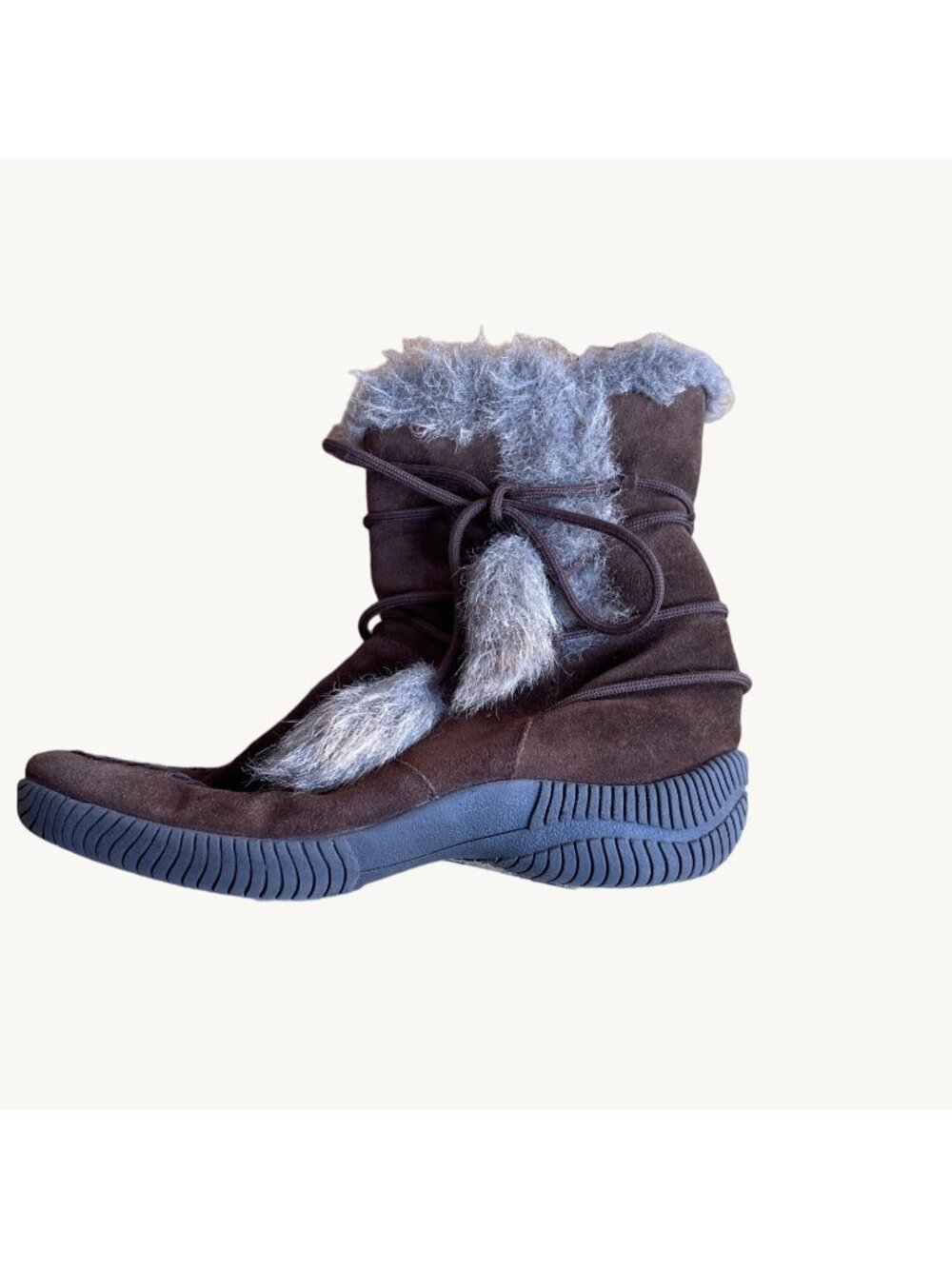 Rieker size 39EU (8US) Brown Fur Trimmed Pom-Pom Lace Lined Ankle Boots